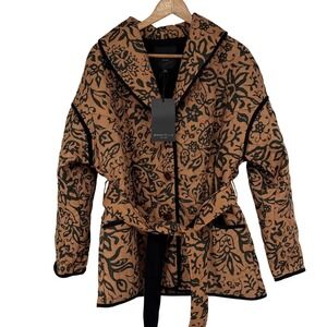 BAGATELLE NEW YORK Women's Printed Belted Jacket Brown Black Size L‎